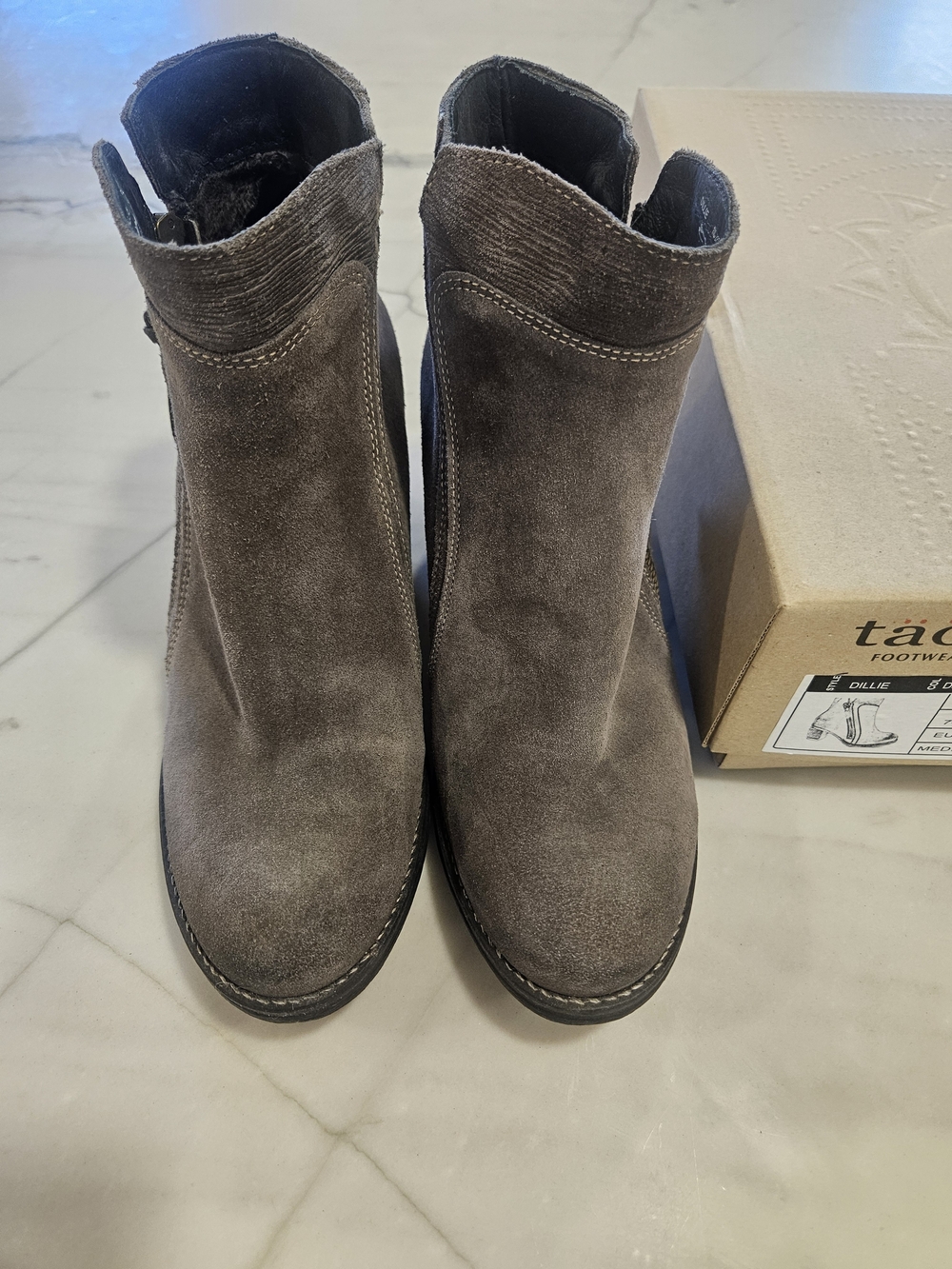 Taos "Dillie" Suede Ankle Boots Dark Taupe Size EU 38 US 7-7.5